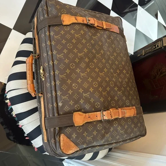 Louis Vuitton Brown Monogram Travel Bag with Leather Trim